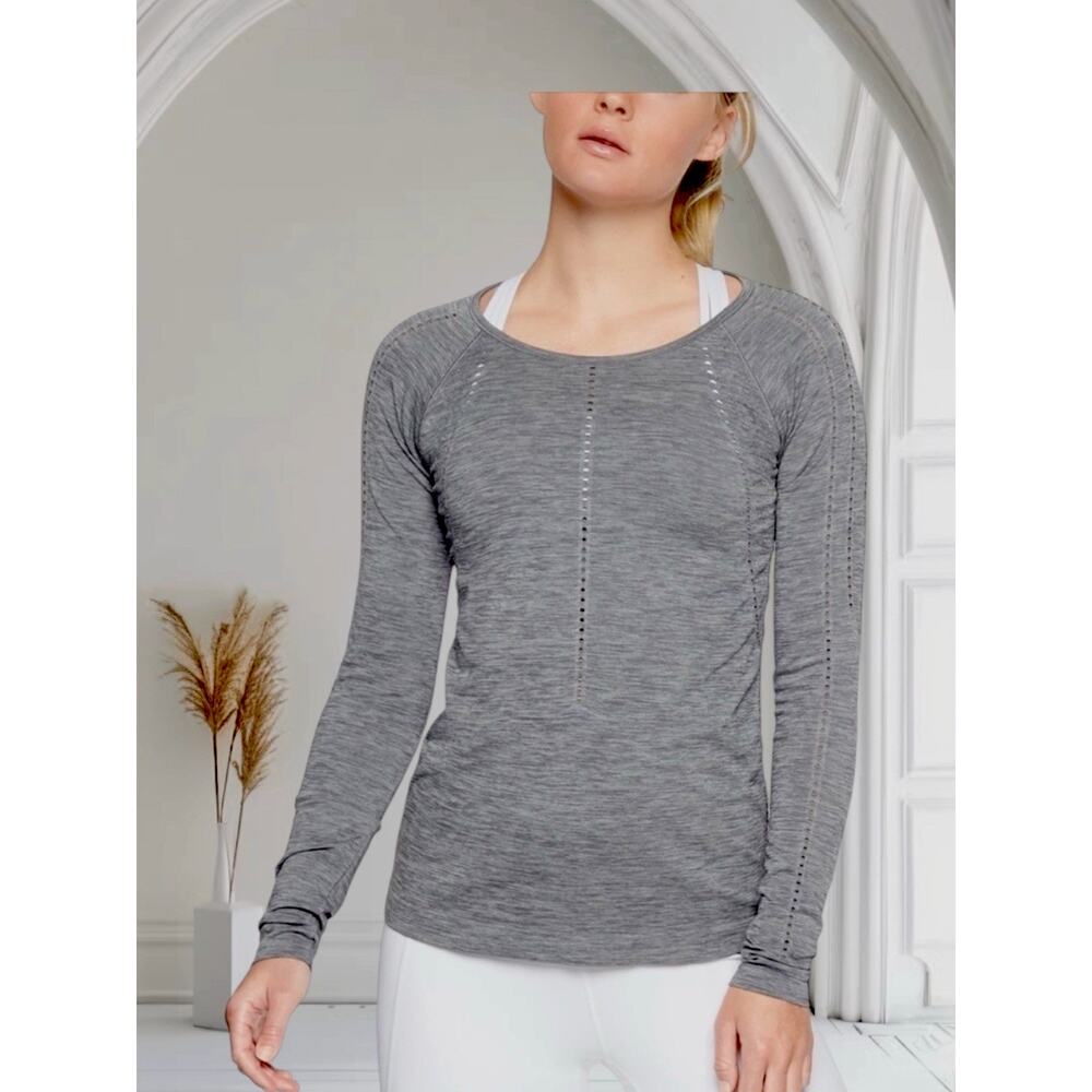 Athleta Foothill Seamless Long Sleeve Top Sz S Heather Gray Perforated Pullover